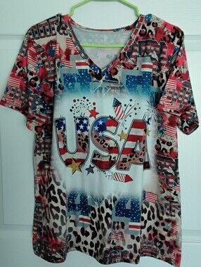 Womens USA Graphic V-Neck Tee - Red, Blue & White